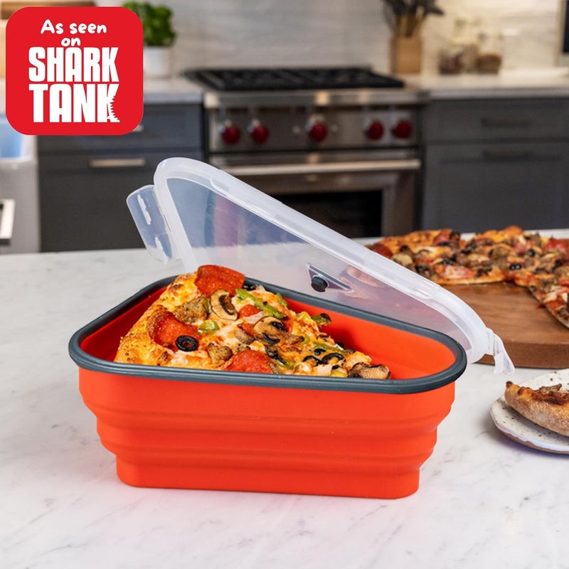 PIZZA PACK حاوية تخزين البيتزا القابلة لإعادة الاستخدام المثالية مع 5 صواني تقديم قابلة للاستخدام في الميكروويف - حاوية شريحة بيتزا قابلة للتعديل خالية من BPA لتنظيم وتوفير المساحة، 3 عبوات، حمراء - Image 5